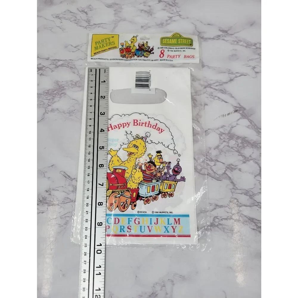 Sesame Street Happy Birthday Party Favor Treat Bags - White Vintage 90s